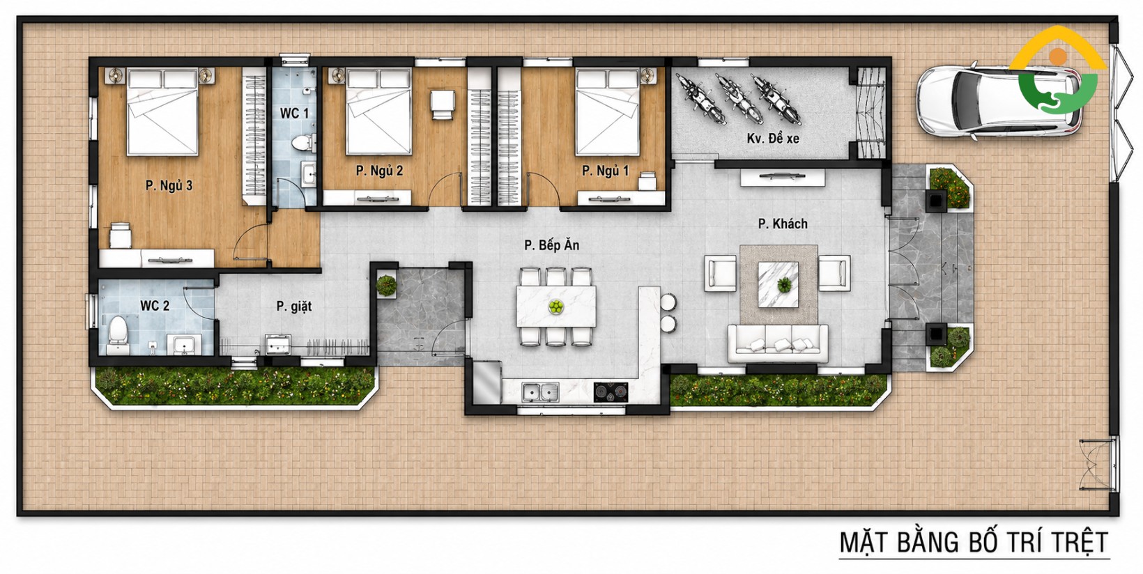 Bản Vẽ Nhà Cấp 4 Mái Thái 2 Mặt Tiền
