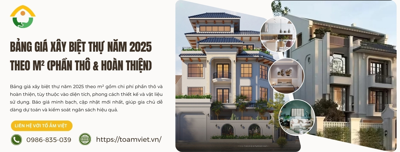 Bảng giá xây biệt thự phần thô và hoàn thiện