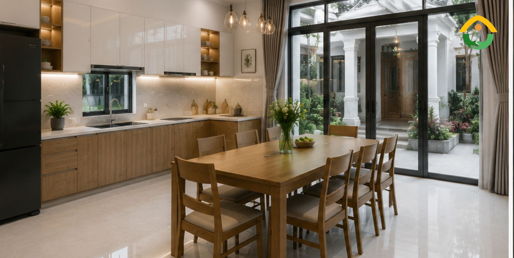 Bếp và phòng ăn liên thông theo chữ L