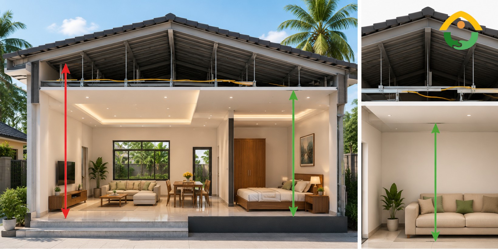 chiều cao trần thạch cao nhà cấp 4