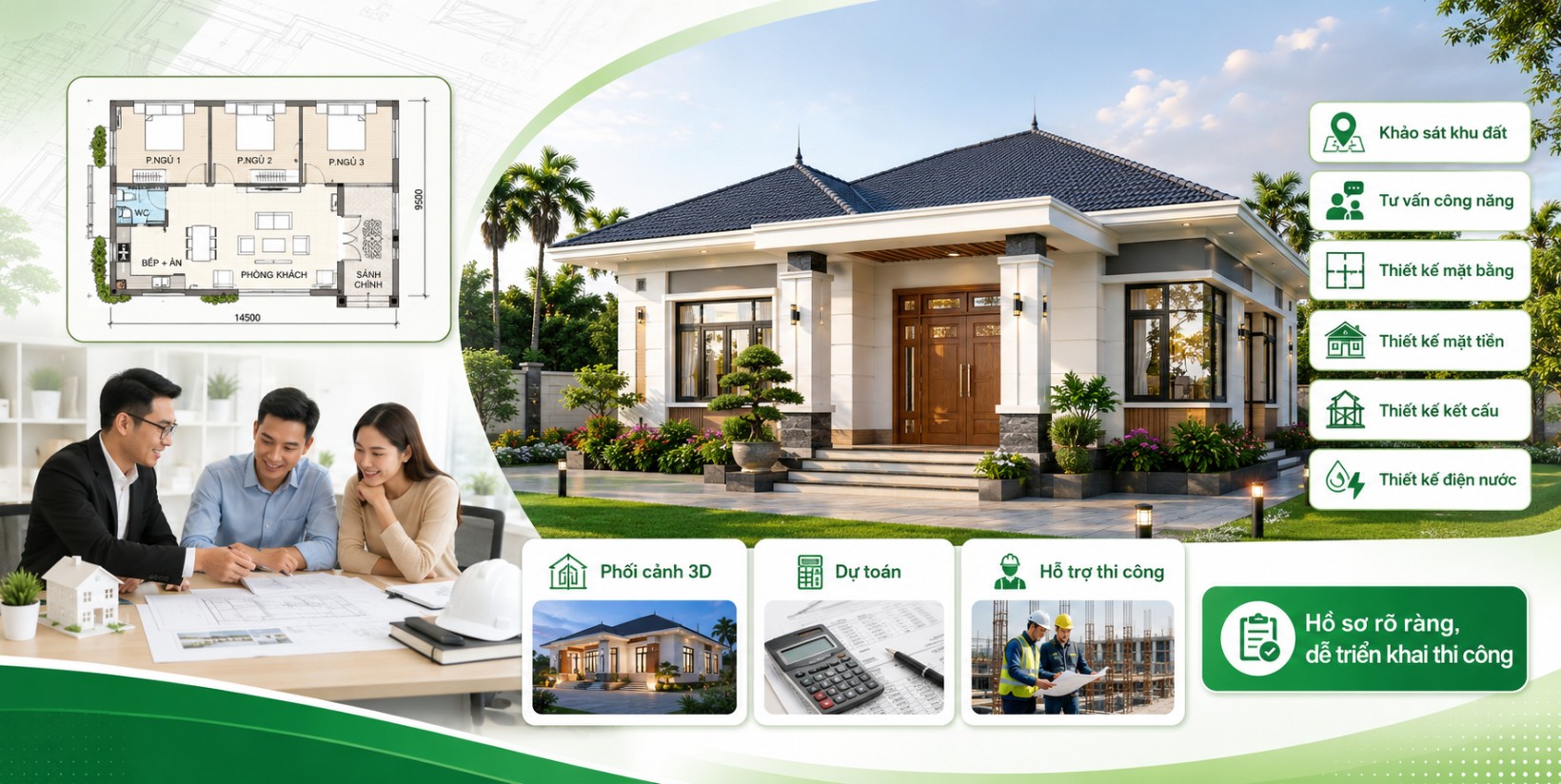 Dịch vụ thiết kế nhà cấp 4 nông thôn 3 phòng