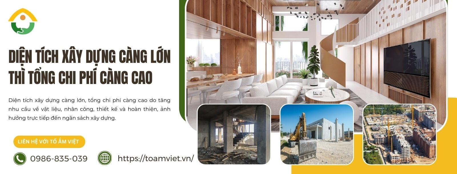 Diện tích xây dựng càng lớn thì tổng chi phí càng cao