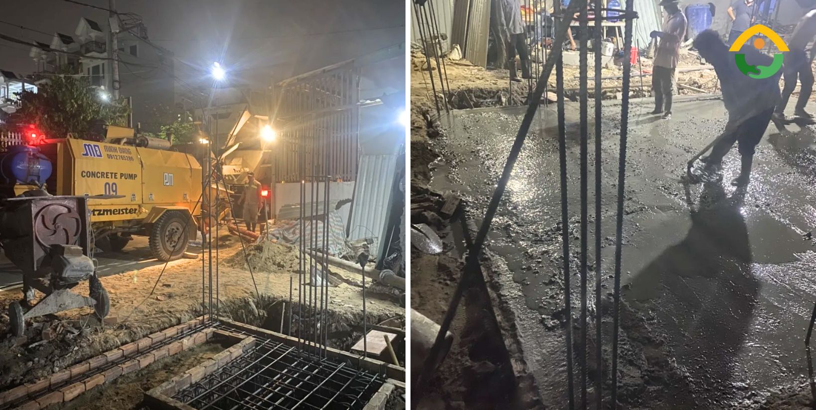 Đổ bê tông móng và triển khai hệ khung chịu lực