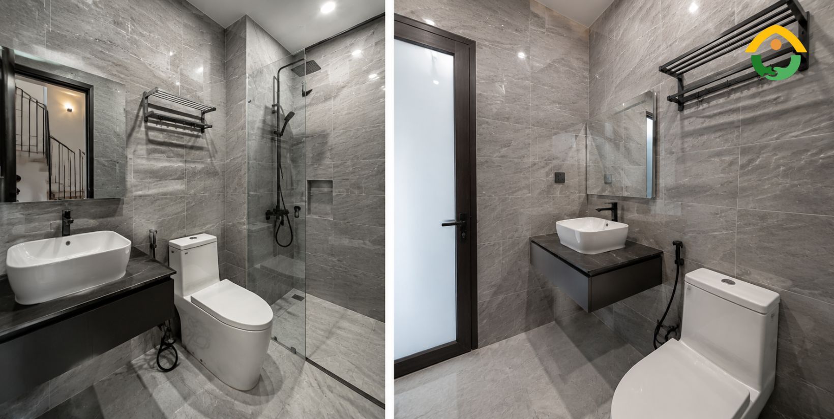 Khu vực vệ sinh bố trí gạch ốp kịch trần
