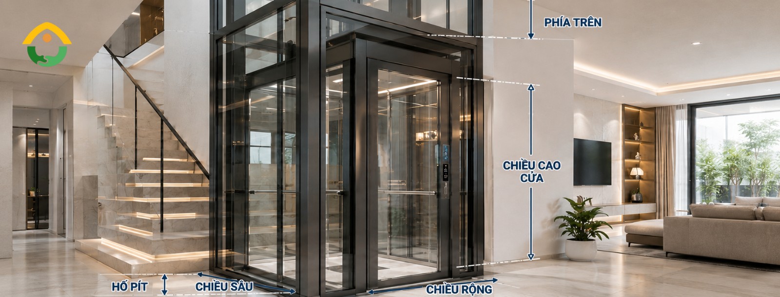 kích thước thang máy kính