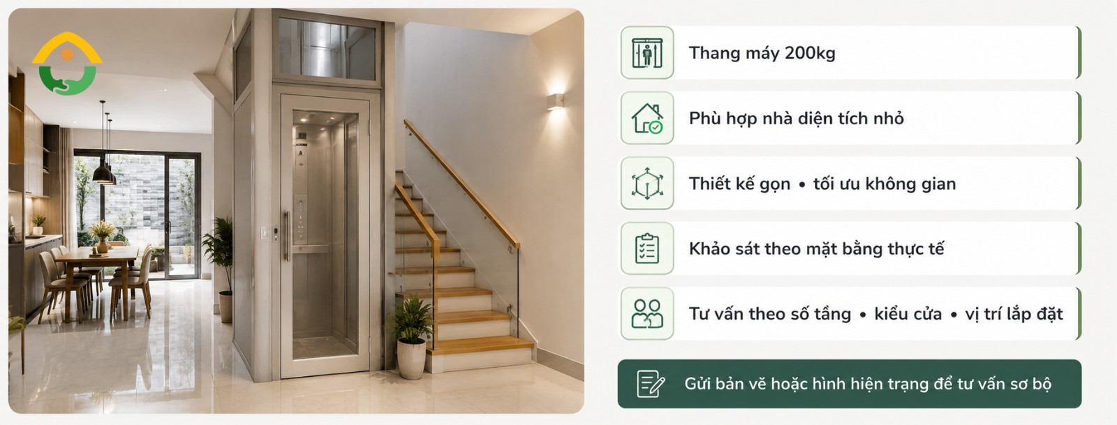 Lắp đặt thang máy gia đình 200kg
