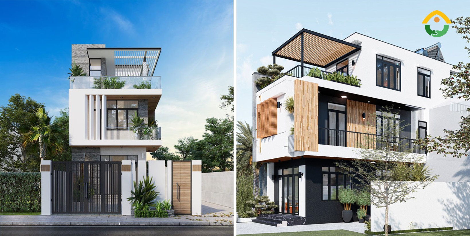 Mẫu nhà vuông có sân thượng