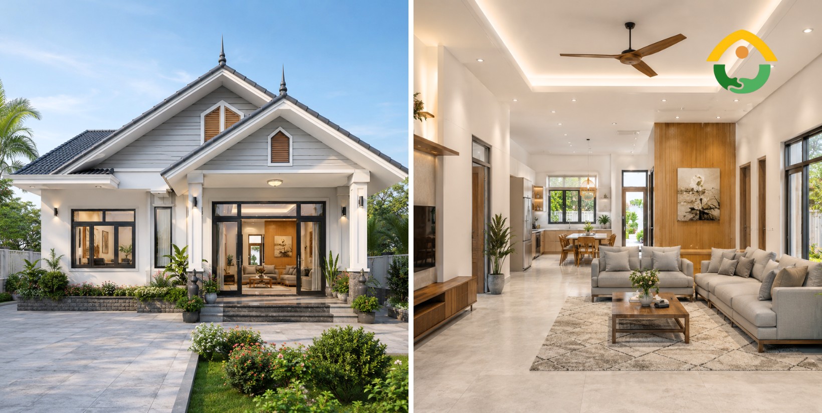 nhà cấp 4 mái thái 2 phòng ngủ