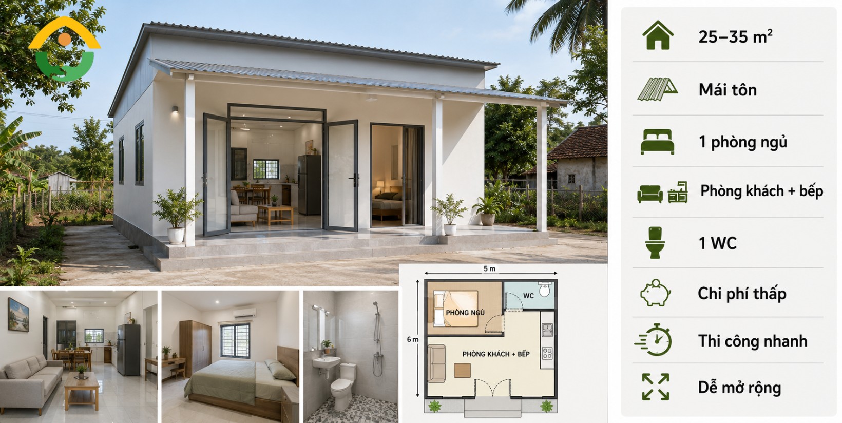 Nhà Cấp 4 Mái Tôn Đơn Giản