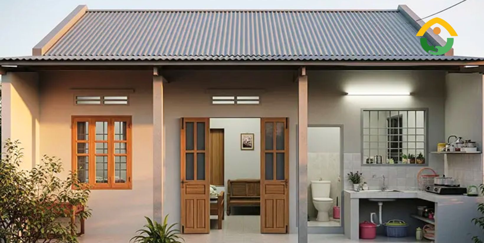 nhà cấp 4 mái tôn
