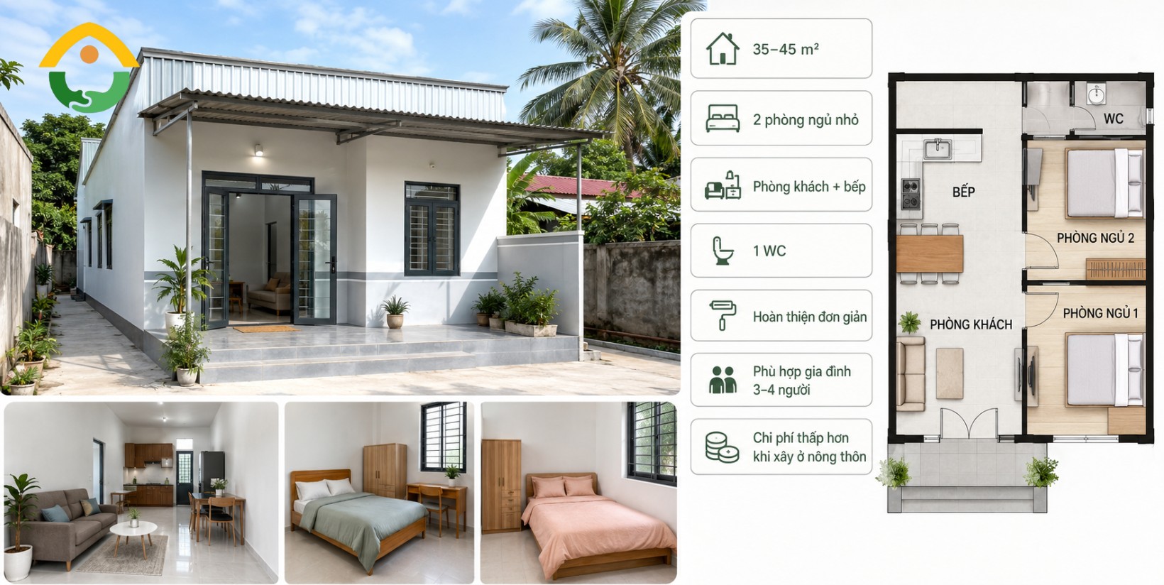 Nhà Cấp 4 Nhỏ Có 2 Phòng Ngủ 