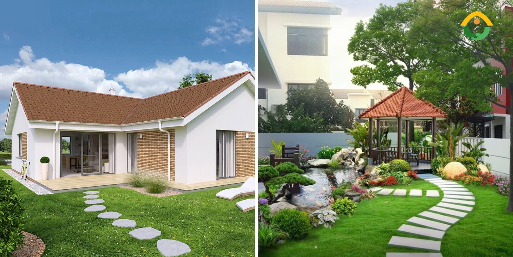 Nhà một tầng chữ L có sân vườn