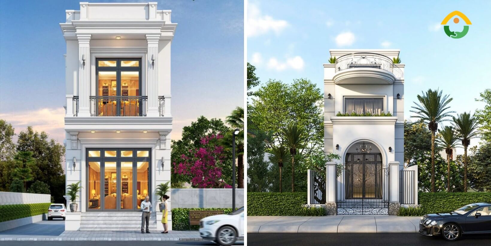 Nhà phố cổ điển mái bằng 