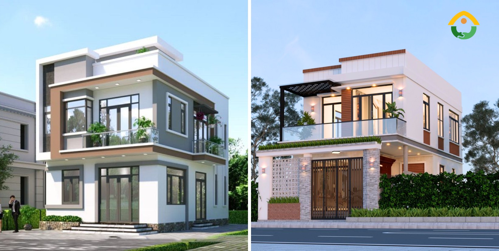 Nhà vuông 2 tầng mái bằng 