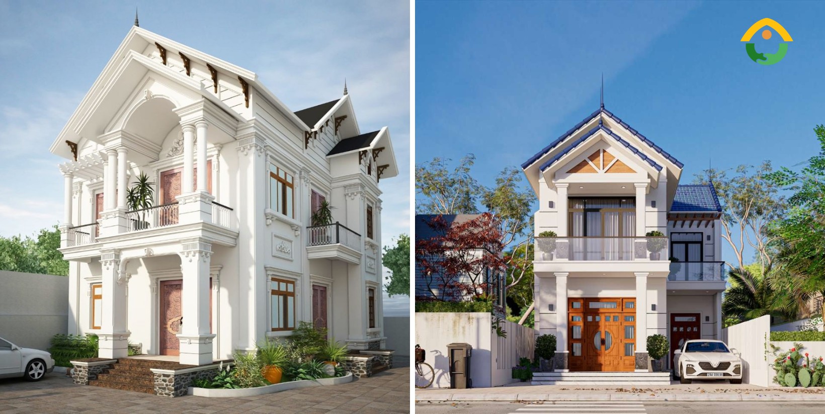Nhà vuông 2 tầng mái thái