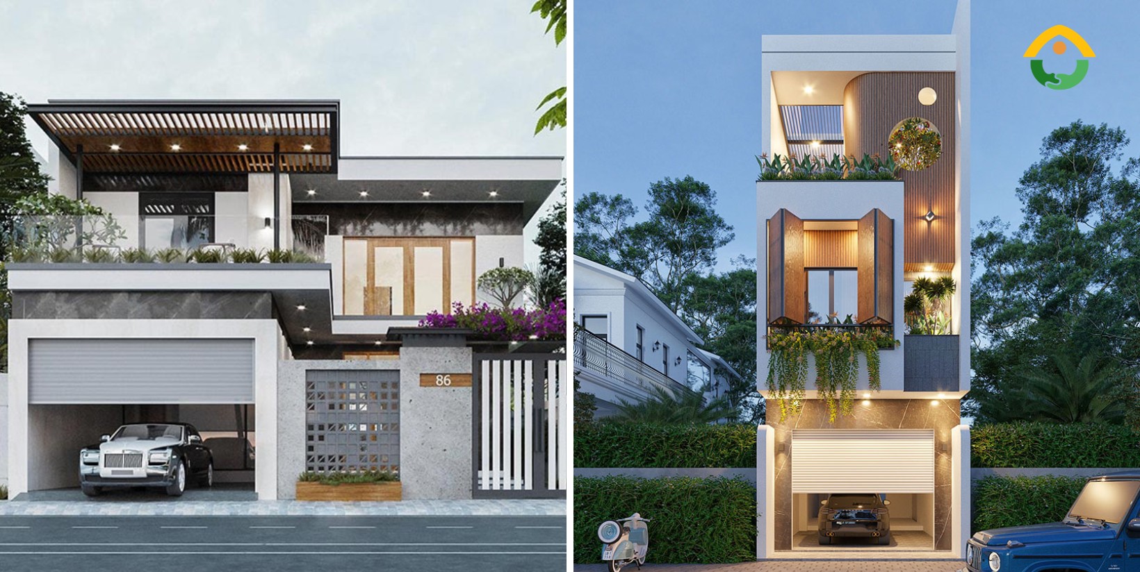 Mẫu nhà vuông có gara xe hơi