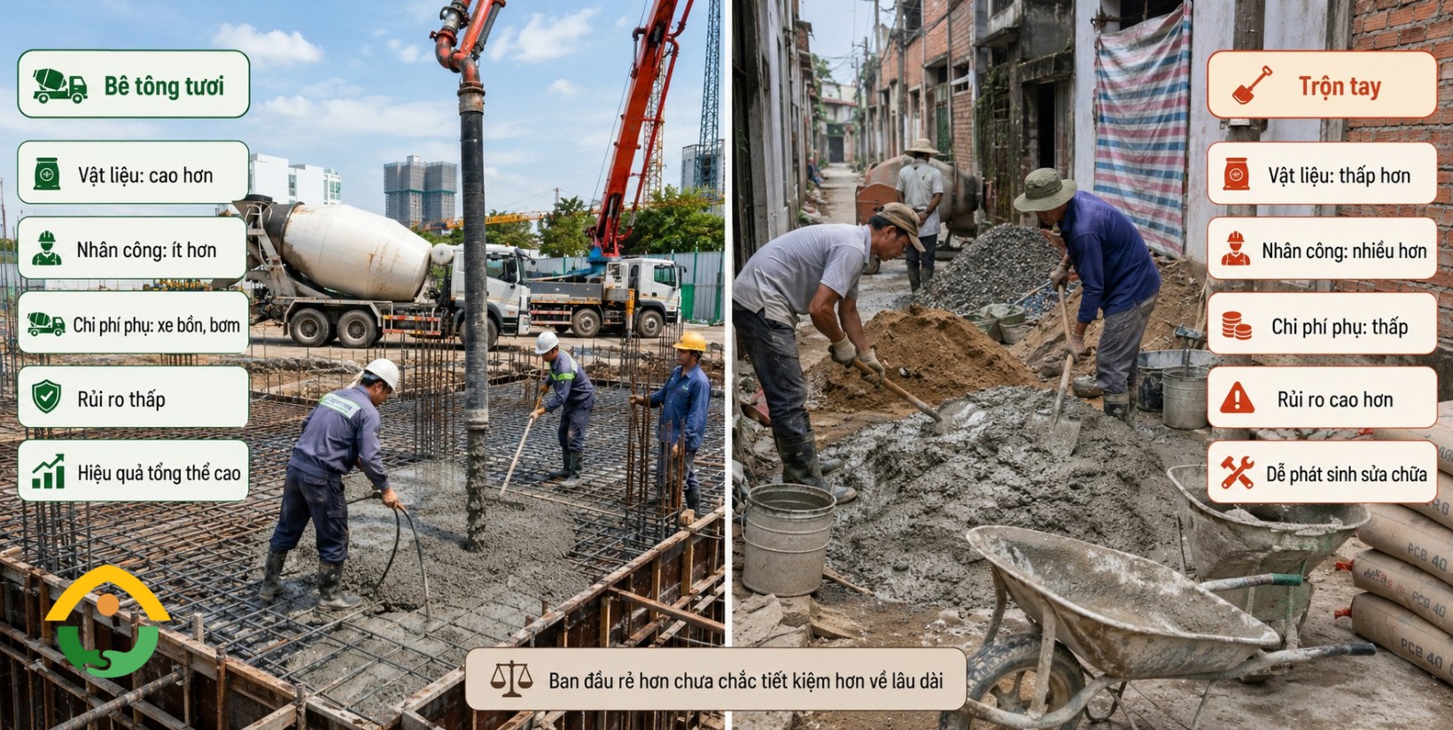 So sánh chi phí bê tông tươi và bê tông trộn tay 