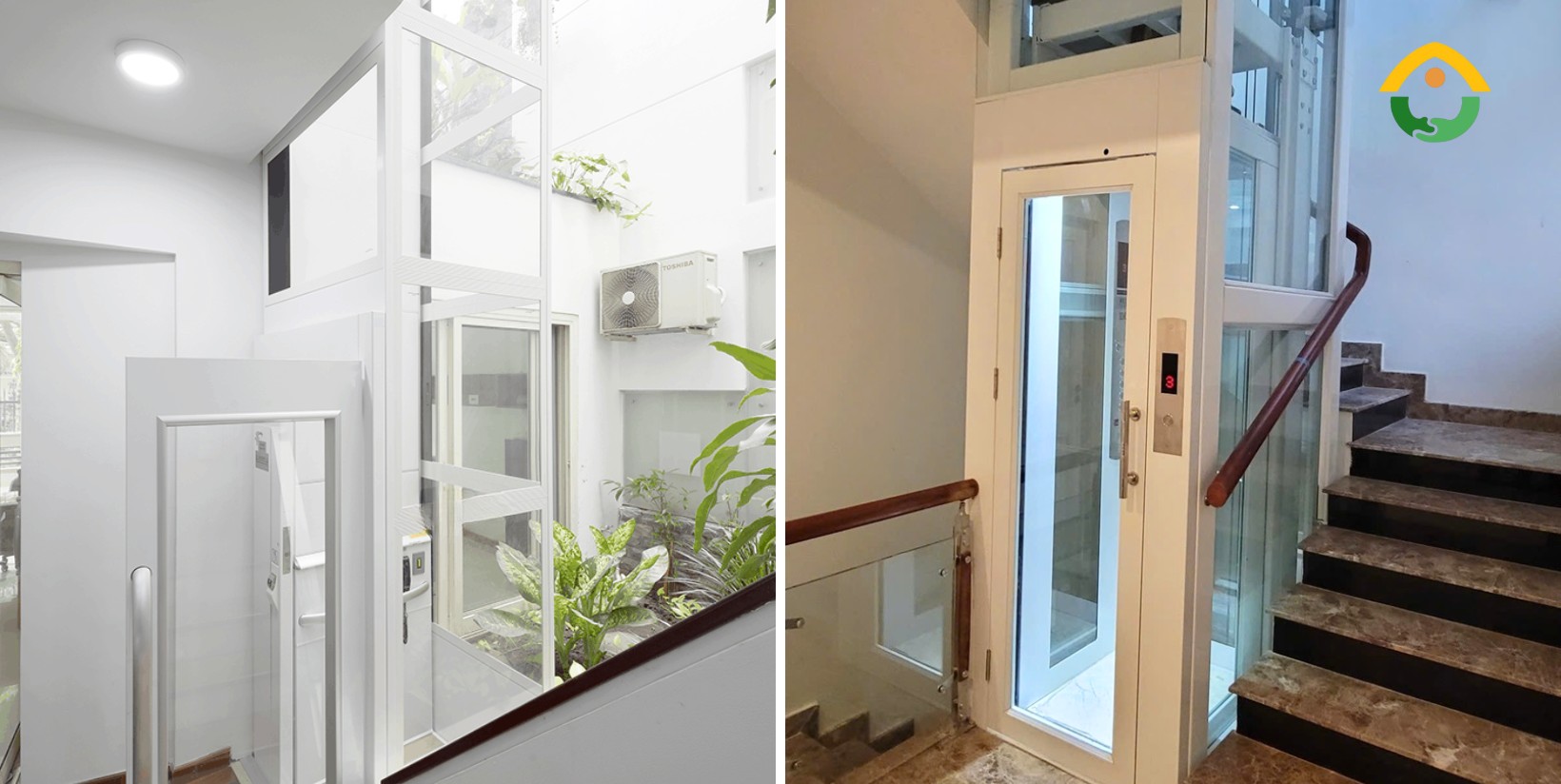 Thang máy kính tại giếng trời