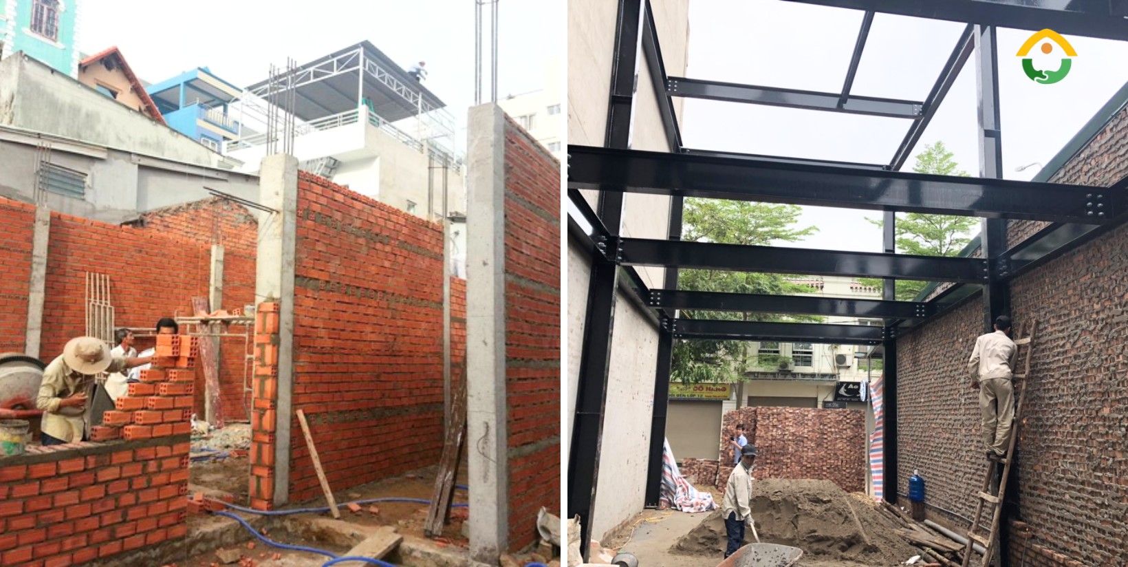 Thi công khung nhà và tường xây