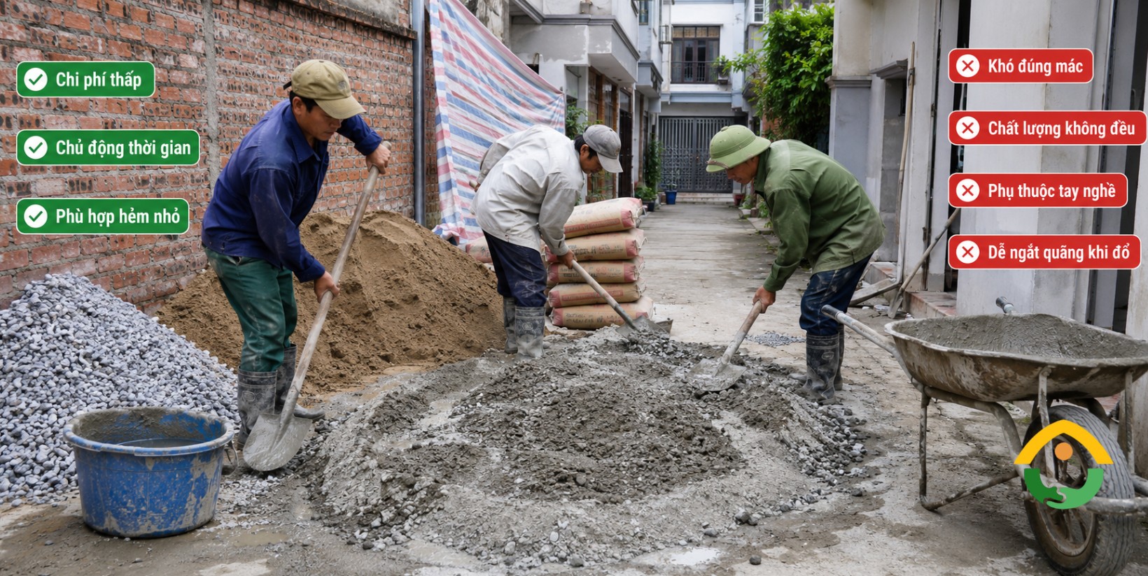 Ưu nhược điểm của bê tông trộn tay