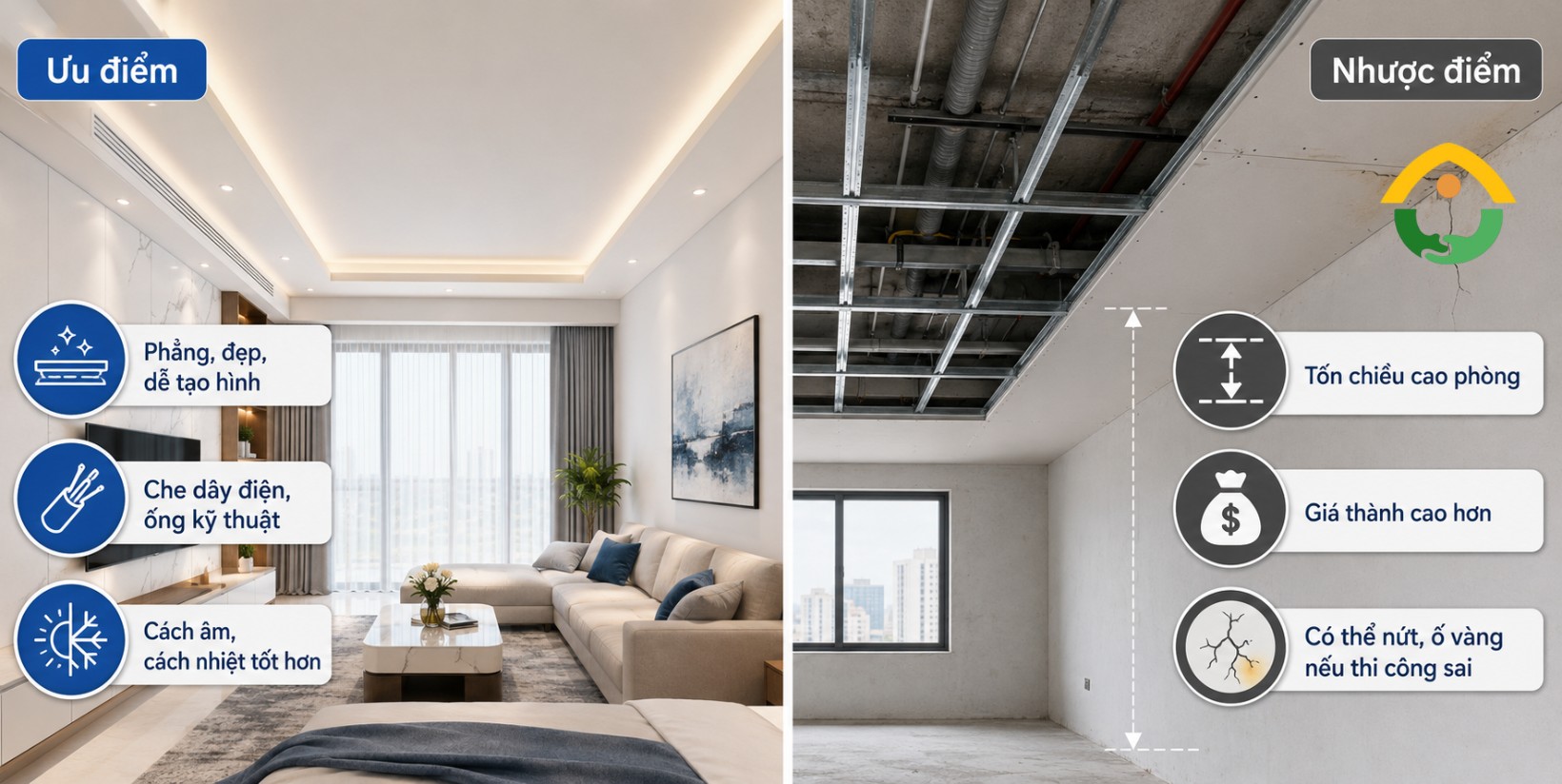 Ưu nhược điểm của trần thạch cao